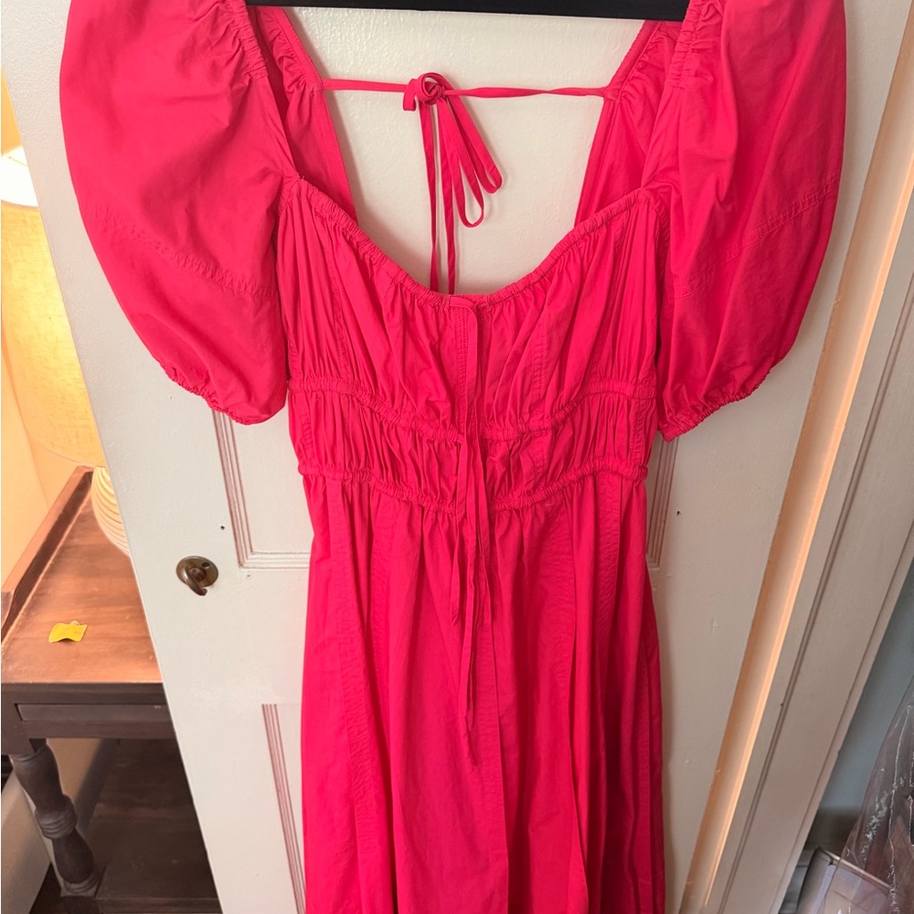 Ulla Johnson Hot Pink Puff Sleeve Midi Dress